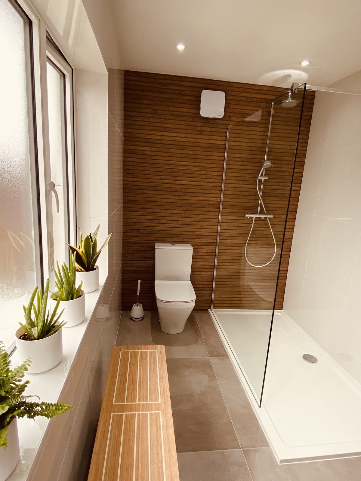 Nik's finished bathroom with walk-in shower